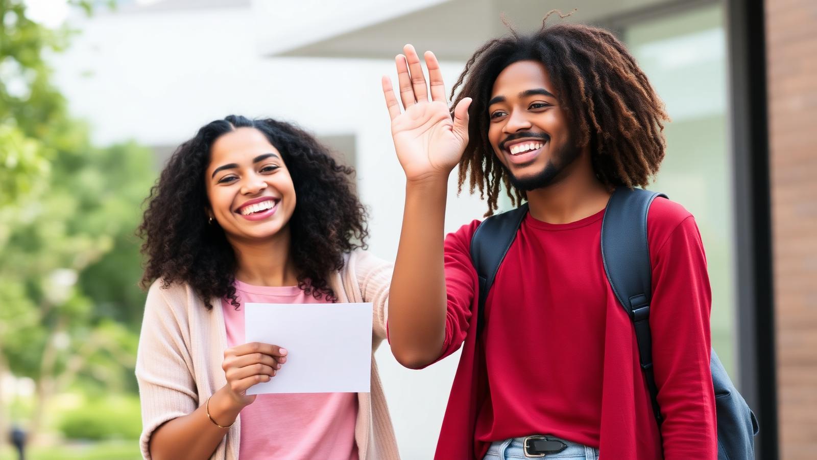 Friends celebrating university acceptance